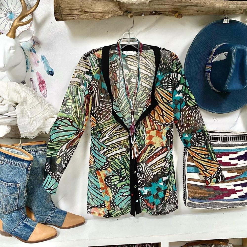 Butterfly cardigan boho semi sheer gem w resort vacay cruise vibe - Picture 13 of 16